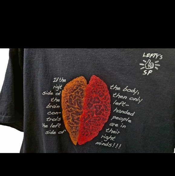 LEFTY'S Men's XL Black Left Side Brain Tee Shirt In EUC - Picture 2 of 6